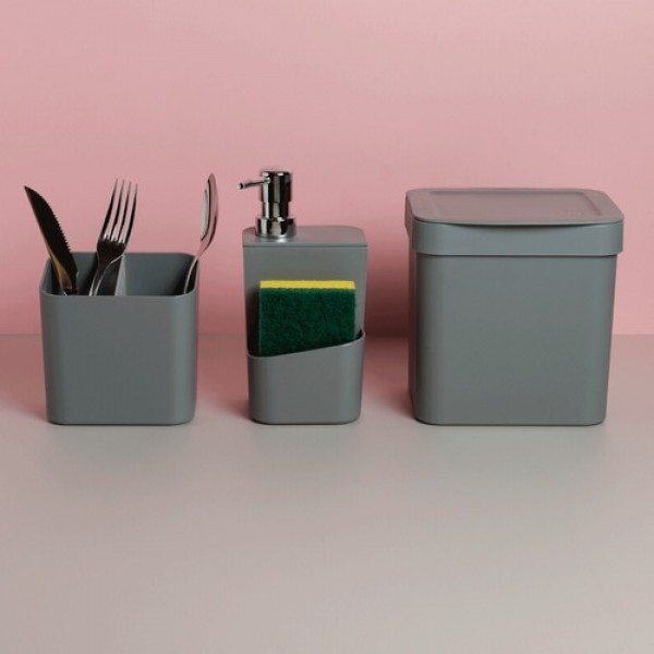 Lixeira Kit Pia Dispenser Detergente E Porta Talher 3 Itens