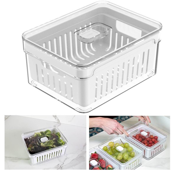 Pote Organizador De Geladeira Verduras Frutas C/ Cesto Tampa - Natural