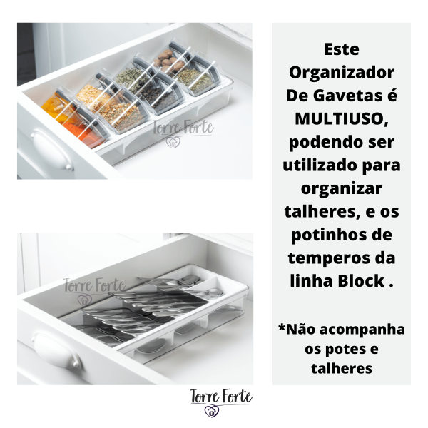 Porta Talheres Organizador De Gavetas Temperos Talher Clear