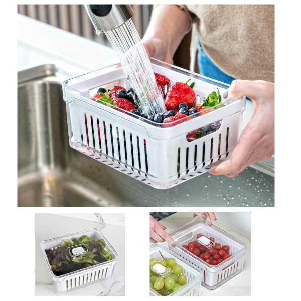 Pote Organizador De Geladeira Verduras Frutas C/ Cesto Tampa - Natural