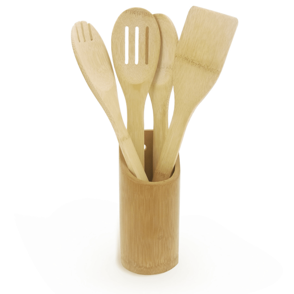 Utensílios De Cozinha Porta Utensílios De Bambu 5 Pç - Bambu