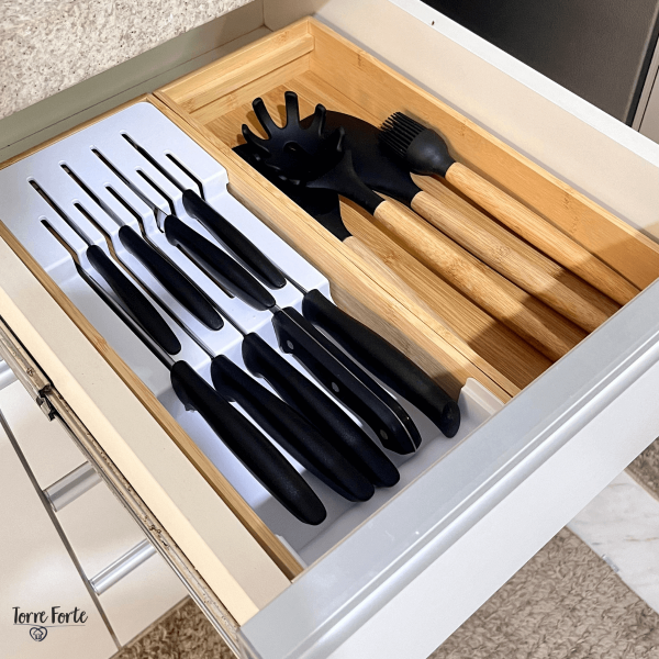 Kit Organizador De Gaveta Porta Facas  + Porta Utensílios Multiuso De Bambu Keep - Bambu