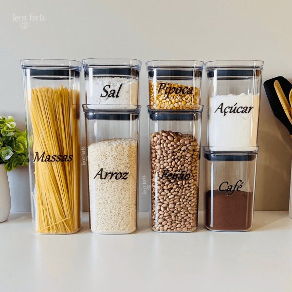 Kit 7 Potes Herméticos Porta Mantimentos Alimentos + Etiquetas