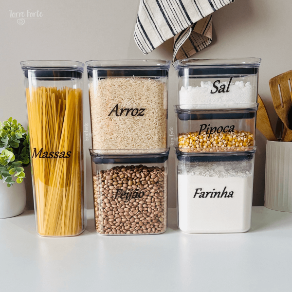 Kit 6 Potes Herméticos Porta Mantimentos Alimentos + Etiquetas