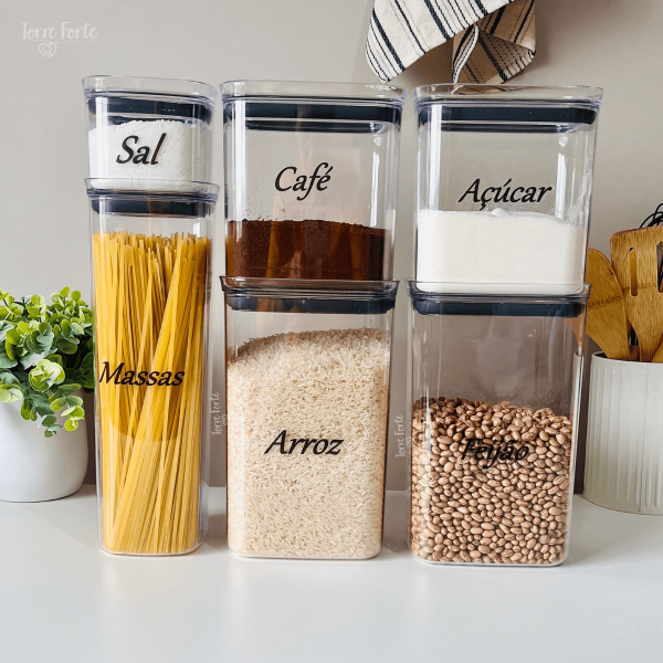 Kit 6 Potes Herméticos Porta Mantimentos Alimentos + Etiquetas