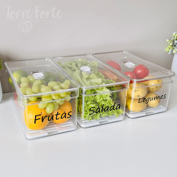 Kit Organizador De Geladeira Organizadores De Geladeira 5 Litros Com Tampa - Salada-Frutas-Legumes