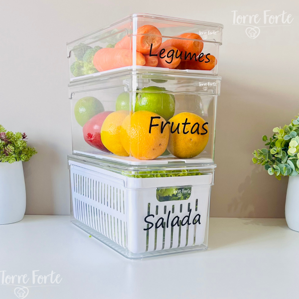 KIT 3 Organizadores De Geladeira Pote Organizador De Geladeira Personalizados Salada Frutas Legumes