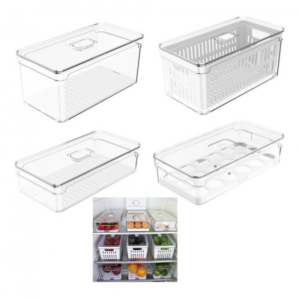 Kit Organizador De Geladeira Porta Ovos Legumes Frutas Clear