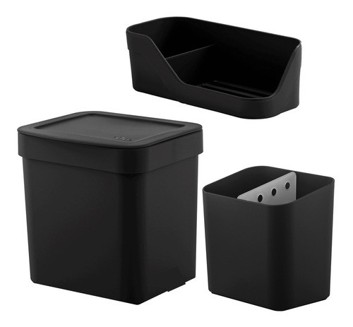 Kit Pia Lixeira Para Cozinha 2,5L Organizador De Pia Porta Detergente Esponja Sabão Porta Talheres 